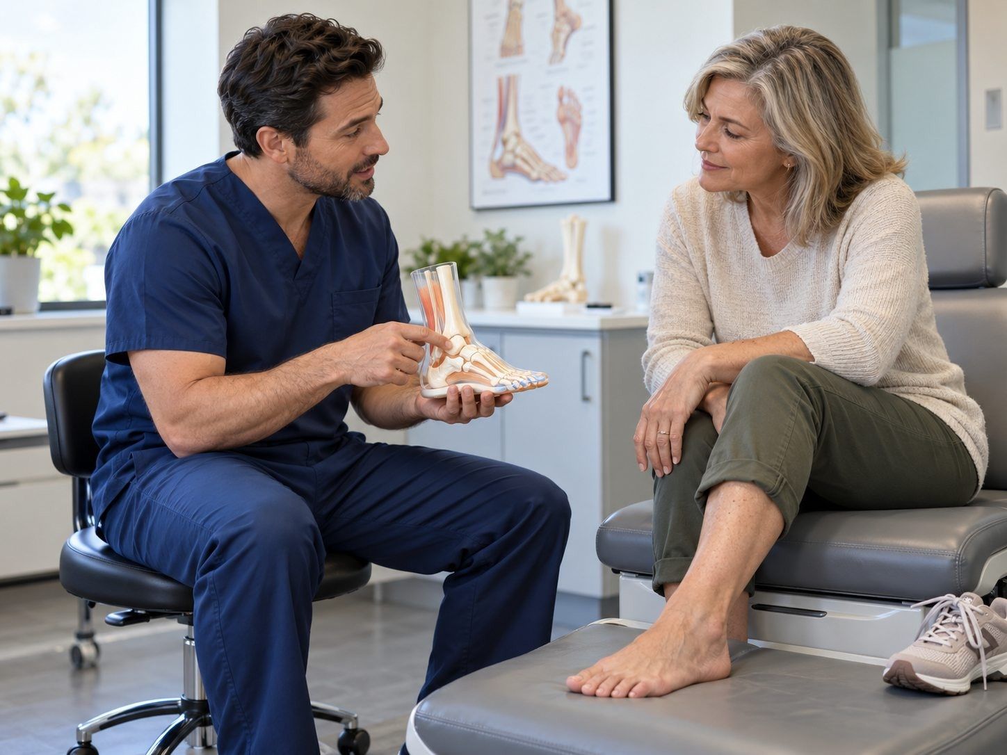 Podiatrist discussing foot and ankle care with a patient